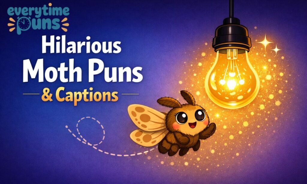 moth puns funny captions moth flying near light bulb humorous illustration