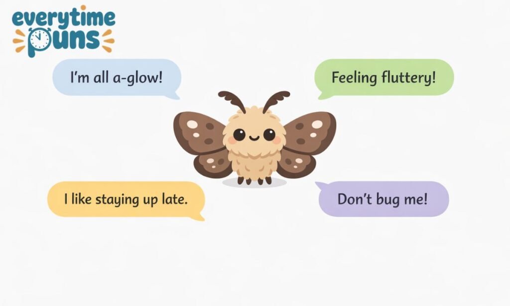 short moth puns quick jokes with small funny moth illustration