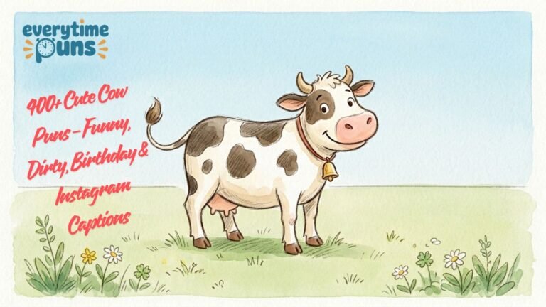 Cute cartoon cow standing in a green field illustration