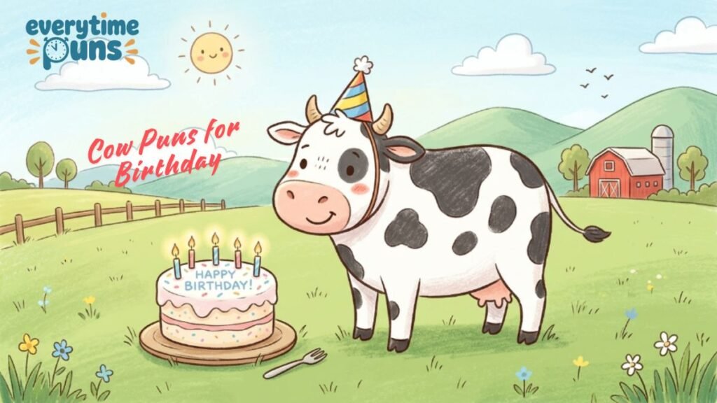 Cow with birthday cake illustration