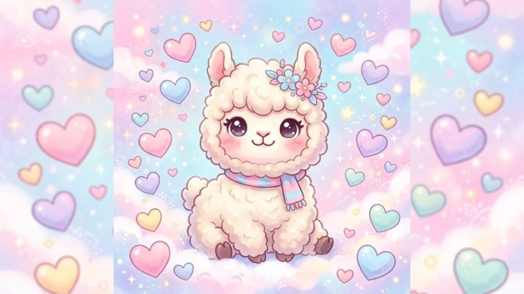 Cute baby llama illustration with hearts representing cute puns