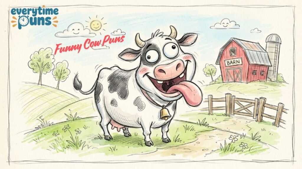 Funny cow making silly face sketch