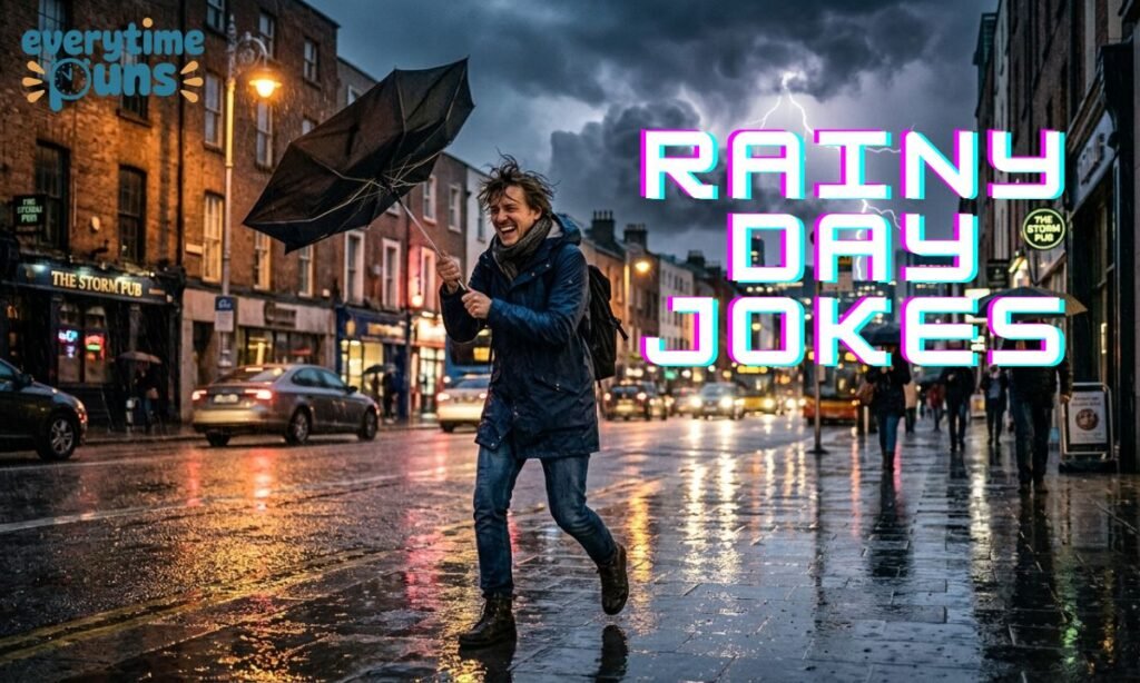 funny rainy weather jokes storm lightning umbrella wind