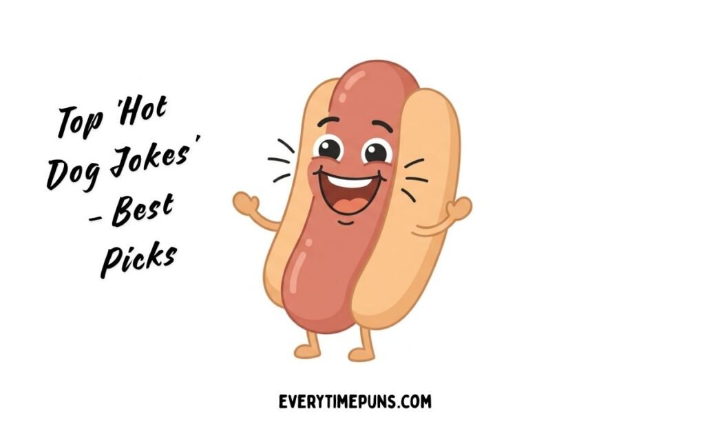 funny hot dog jokes illustration laughing hot dog