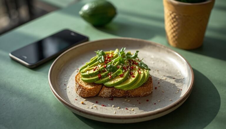 Fresh avocado with guacamole, avocado toast, lime, and tortilla chips