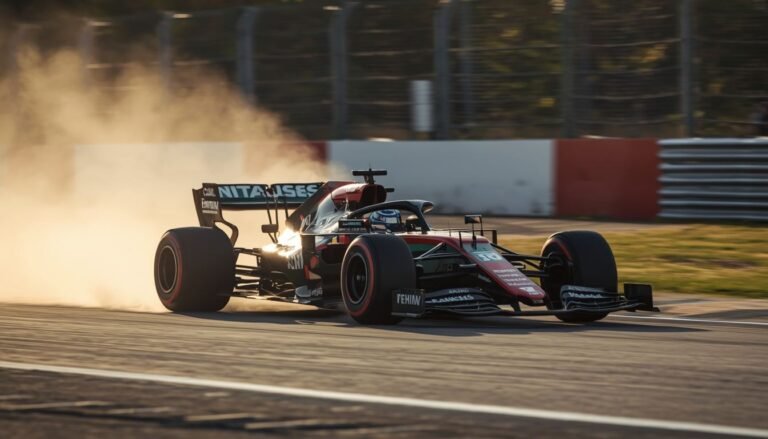 Alt Text: Formula 1 car cornering at speed on a sunlit racetrack