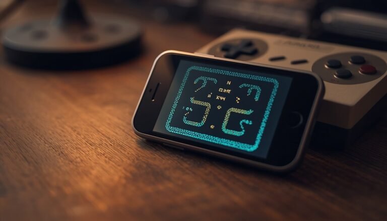 Alt Text: Retro phone screen showing a glowing pixelated snake game