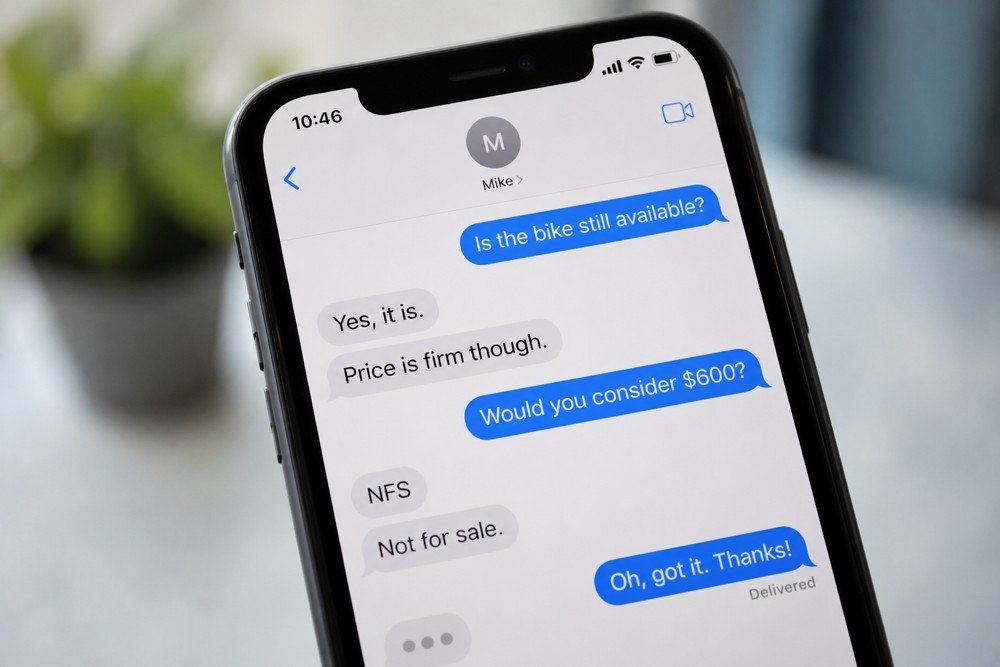 Text message showing NFS used to mean not for sale