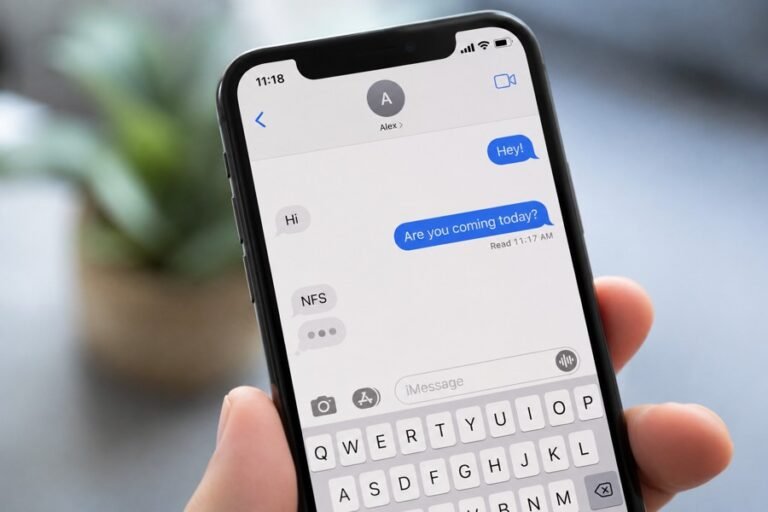 Smartphone showing NFS meaning in a text message