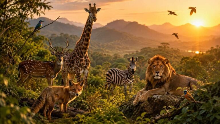 National Wildlife Day puns featuring playful wild animals in a forest