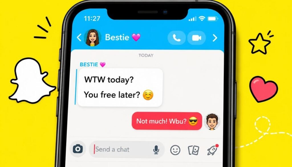 WTW used in a casual Snapchat-style chat