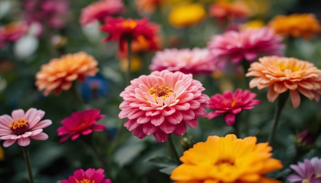 Alt Text: Colorful blooming flowers in a garden bed outdoors.